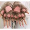 Women Cute Cat Claw Paw Plush Mittens Warm Soft Plush Short Fingerless Fluffy Bear Cat Gloves Costume Half Finger Party Gift
