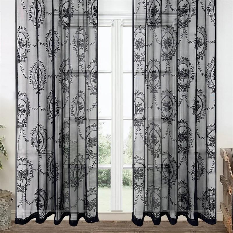 Black Elegant Lace Sheer Curtain Door Panel Bedroom Living Room Home Decor