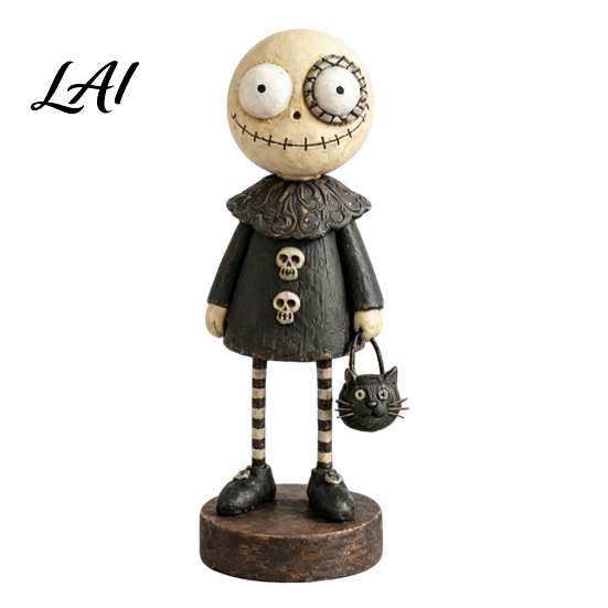 Fall Seasonal Fireplace Accents Halloween Pumpkin/Skeleton Figurine Resin Desktop Ornament Retro Cartoon Small Statue for Office Desk Humanoid