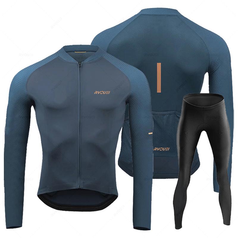Rvouei 2026 New Autumn Long Sleeve Bib Pants Cycling Jersey Set Ropa Ciclismo Bicycle Clothing Bike Jersey Uniform Men Clothe