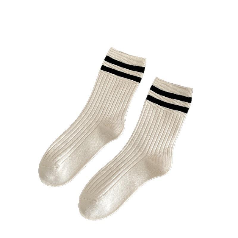 Spring and Autumn Mid-calf Cotton Socks for Women, Anti-odor Double-needle Pile Socks, Long Stockings for Warmth In Autumn and Winter