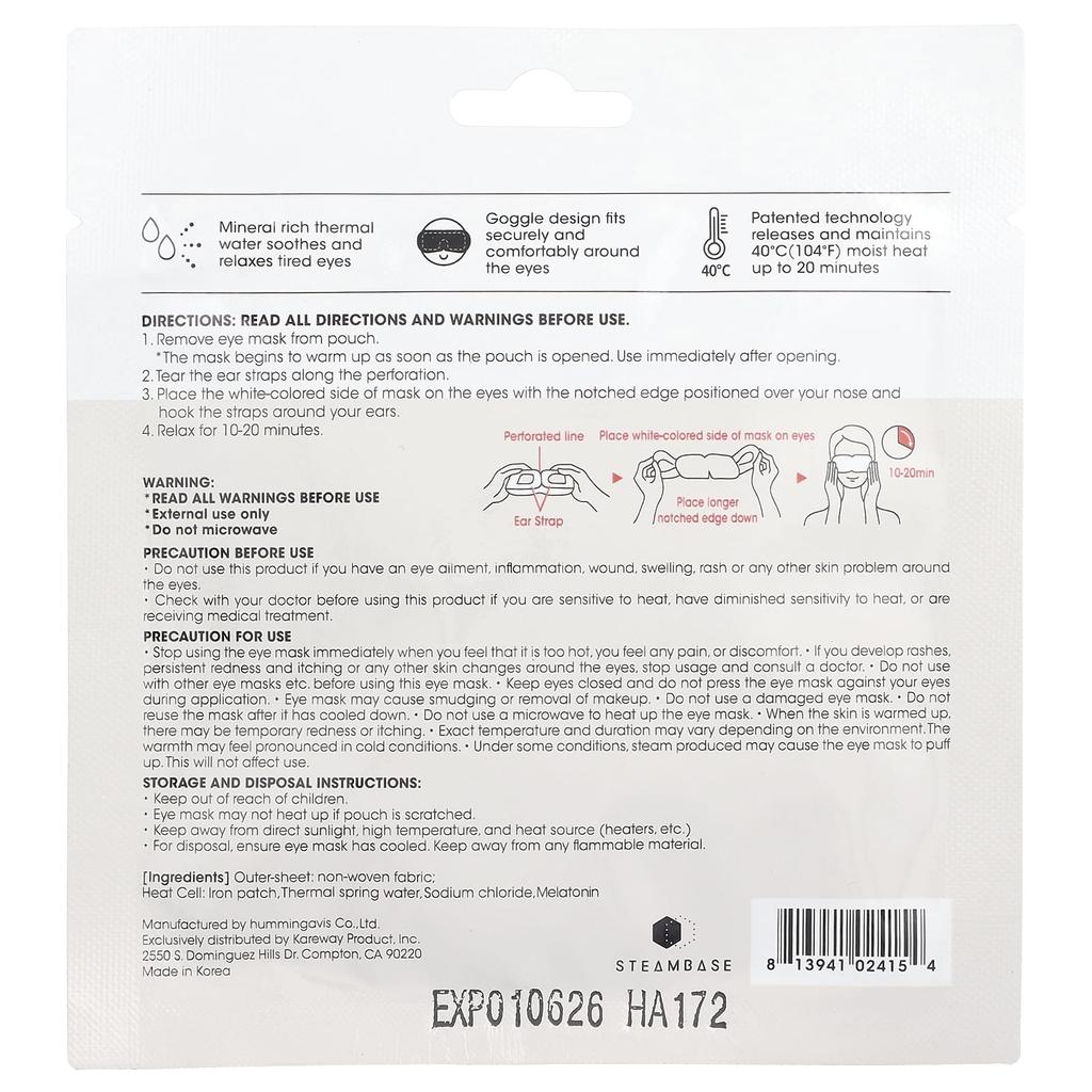 STEAMBASE Steam Eye Mask, Unscented, 1 Mask