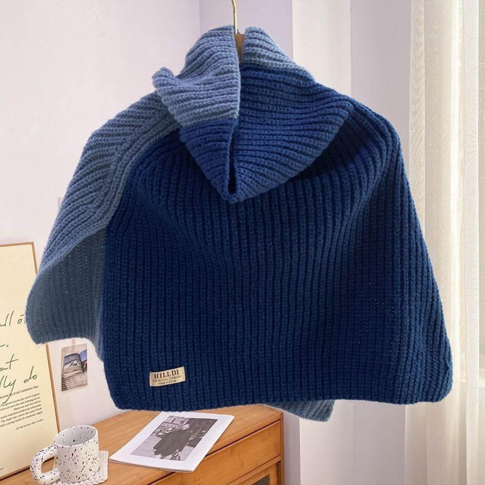 Contrast Color High Collar Shawl Warm Neck Wraps Retro Shawl Wraps Girl