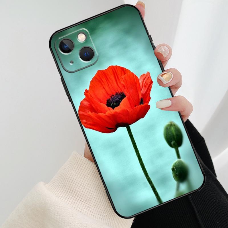 Красный Цветок Мака Чехол Для Телефона Для iPhone 17 Pro Max 16 15 14 11 12 13 Pro Max mini 15 16 Plus 16e 17 Air Cover
