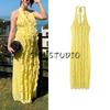Summer New Product Women's Clothes French Sexy Wind Pure Color Ruffles Hanging Collar Backless Long Midi Skirt Dress