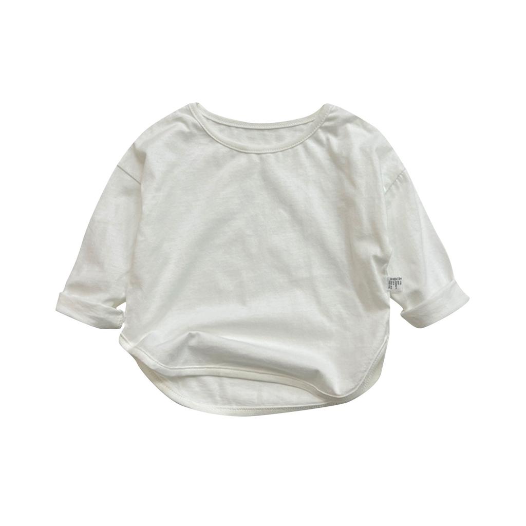 Пуловеры с круглым вырезом для мальчиков и девочек, футболки с длинными рукавами, однотонные детские топы