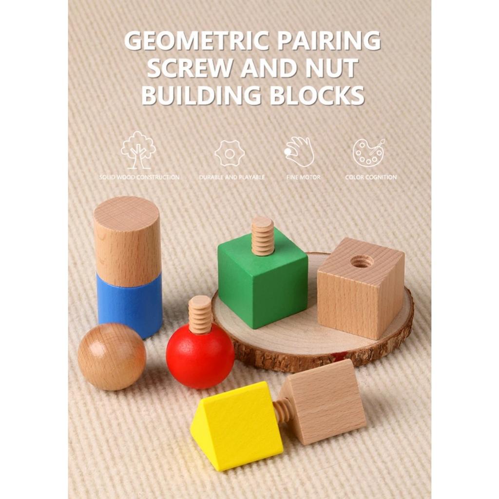 Nuts Wooden Blocks Baby Montessori Toys Fine Motor Skill Sensory Games Geometric Screws Shape Matching Toddlers Educational Toys
