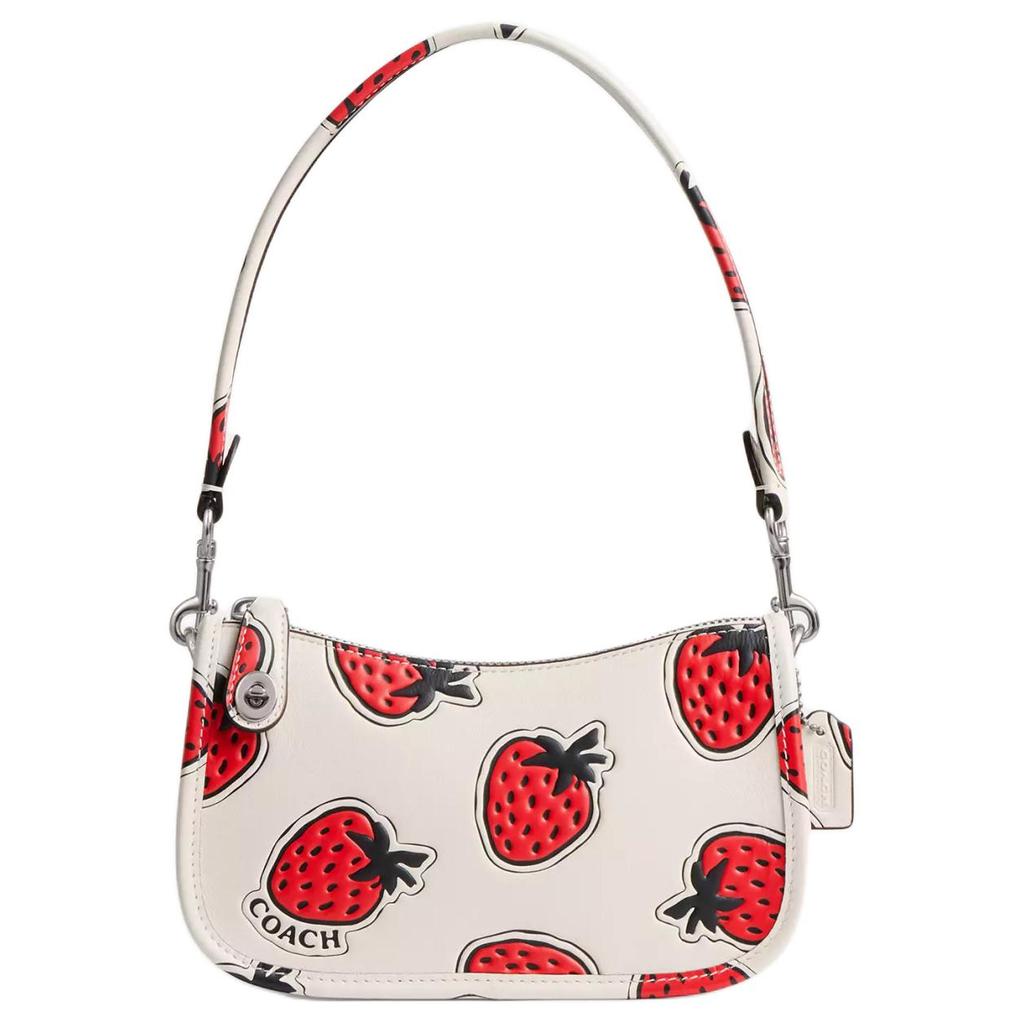 Coach Swinger 20 Strawberry Print Top Zip Closure Glove Tanned Leather Handheld Shoulder Bag Small Women handbags Chalk Multicolor CT881-LHCAH