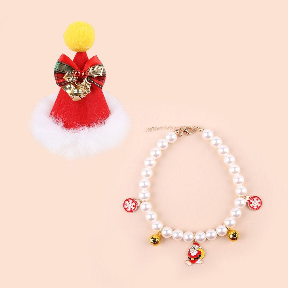 Adjustable Pet Christmas Hat Scarf Soft Christmas Cat Bow Tie Pet Christmas Bow Hat for Puppy Cats