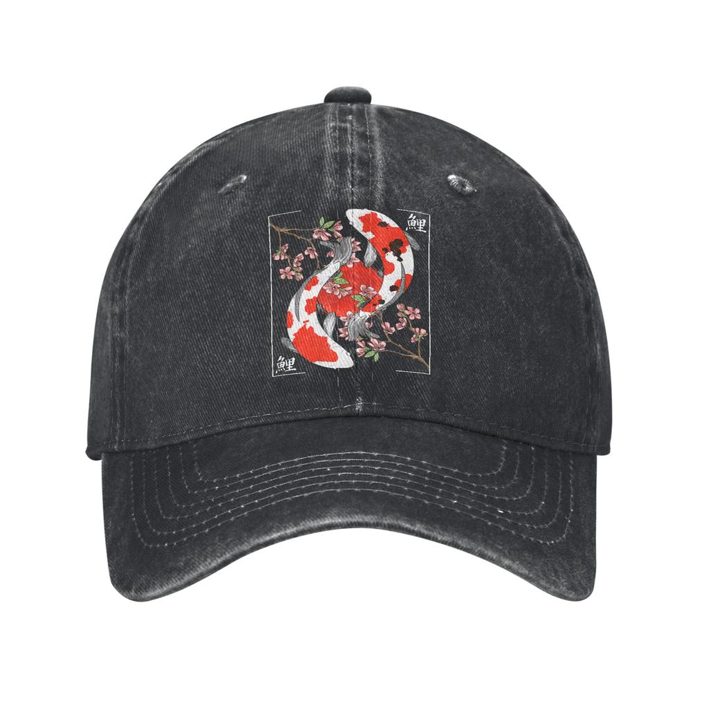 Japanese Koi Carp Fish Cherry Blossom Baseball Caps Vintage Distressed Cotton Sun Cap for Unisex Women Summer Gift Hats Cap