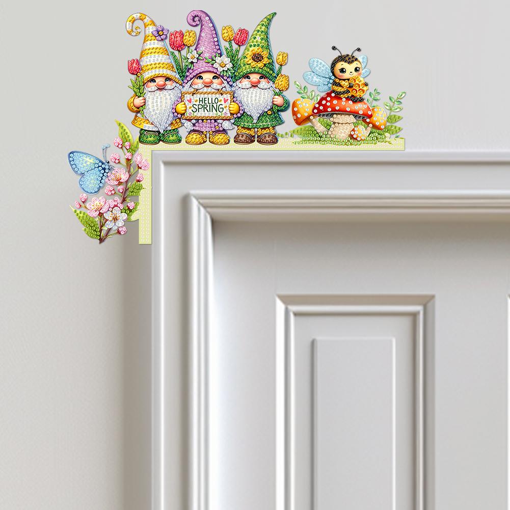Spring Bee Gnome Diamond Painting Door Corner Sign Diamond Art Door Right Angle Sign 5D DIY Wooden Door Topper for Party Favors