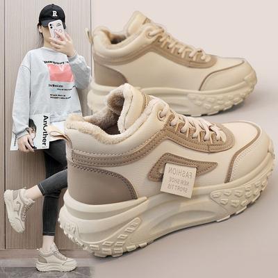 2025 зимние женские однотонные ботинки, водонепроницаемые, с круглым носком, средние, бархатные, теплые, для снега