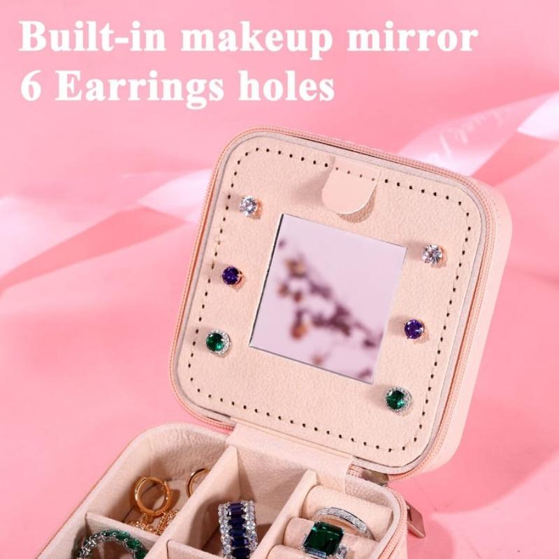 PU Jewelry Box Storage Mirror Box 26 Printed Letter Jewelry Box Portable Jewelry Storage Box Earring Ring Box