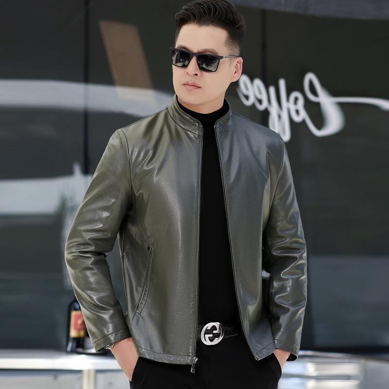 Кожаная куртка для мужчин среднего возраста, осенне-зимняя, большой размер, одинарная куртка плюс бархатная куртка-папа, тонкий срез