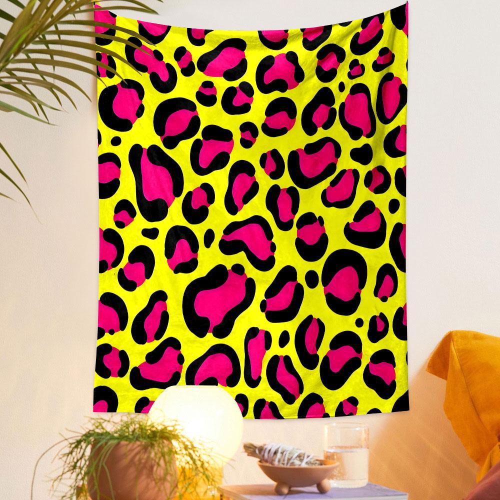 Pink and Black Leopard Print Patterned tapestry home decor, suitable for bedroom and living room, gift
