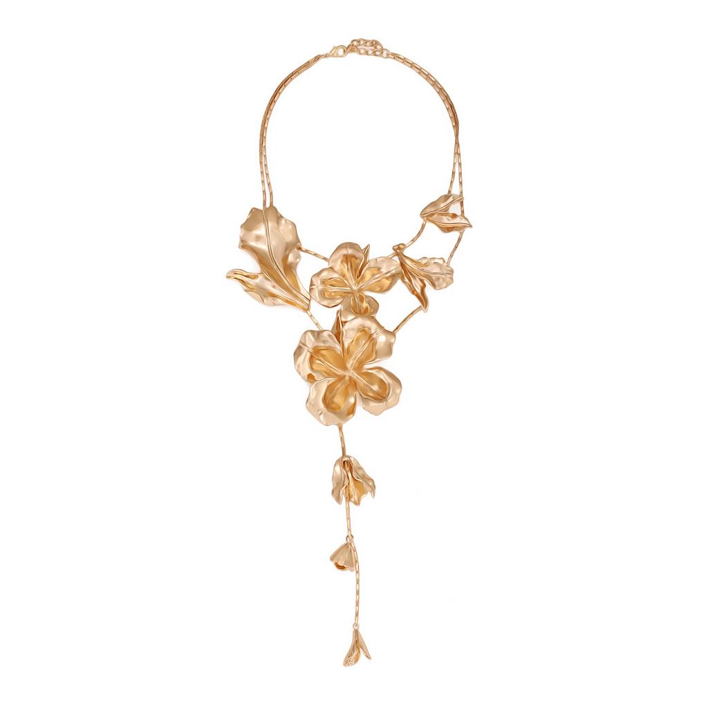 Vintage Exaggerated Big Flower Pendant Necklaces for Women Long Statement Metal Charm Necklace Jewelry Holiday Party Gifts