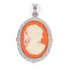 [R3897] - Серебро-оранжевый кулон «Камея» (родий) - 30x25 мм