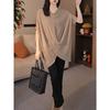 Plus Size Women Summer Cross Design Knitted Tops Ladies Casual Loose Bat Sleeve T-shirt