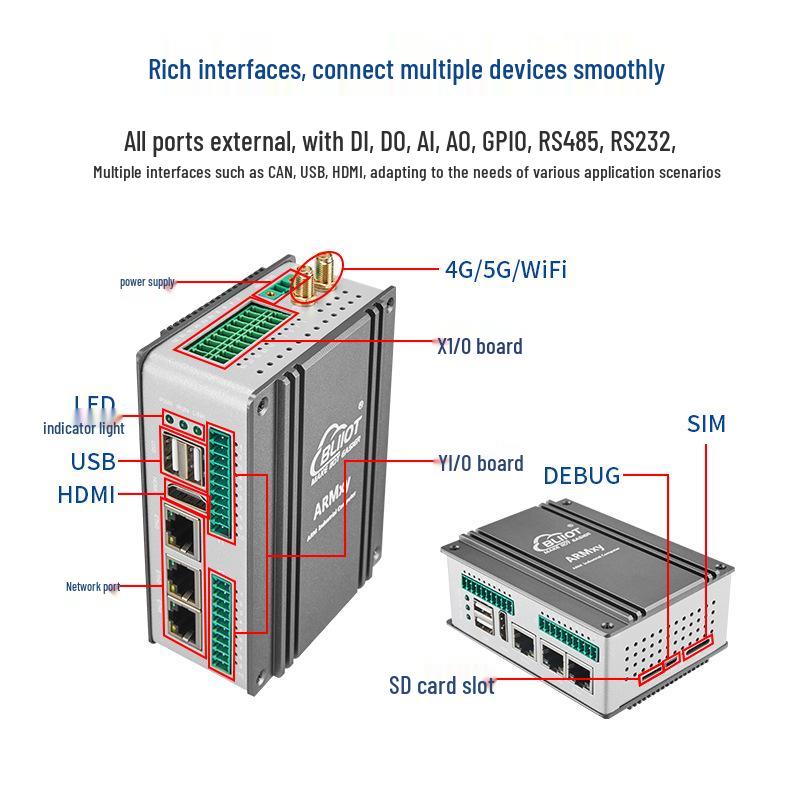 ARMxy Industrial Edge Gateway with Dual-core A7, Supports Node-red Development in Heterogeneous Multi-core Architecture.