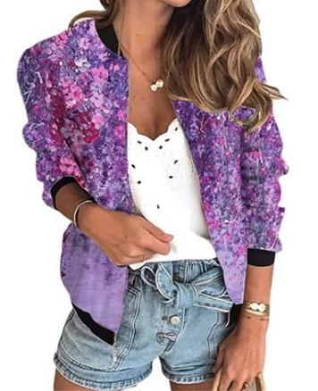 20256 autumn women's jacket zipper short 3D printing painted pattern women's fashion single item one generation