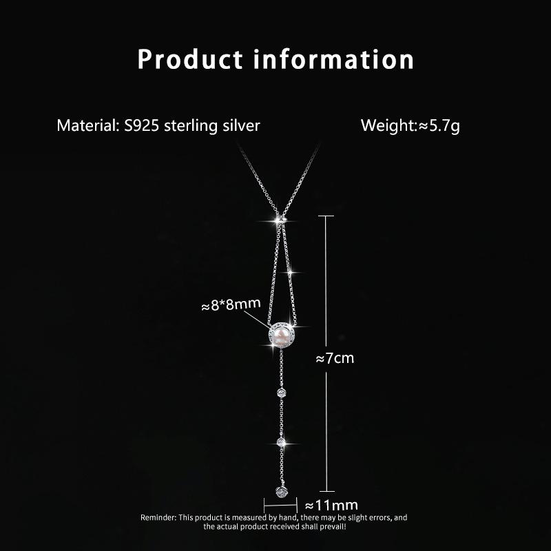 New Design S925 Sterling Silver Moissanite Pearl Adjustable Sweater Chain Women's Necklace for Gift