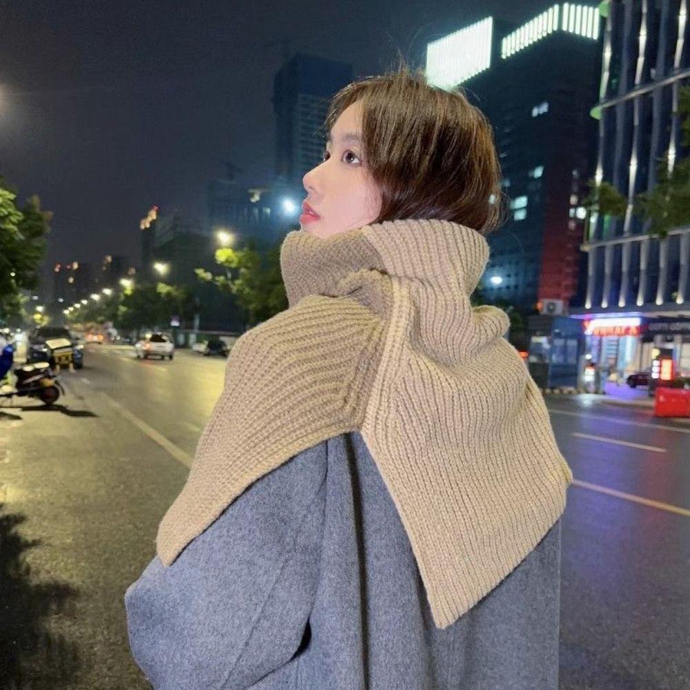 Contrast Color High Collar Shawl Warm Neck Wraps Retro Shawl Wraps Girl