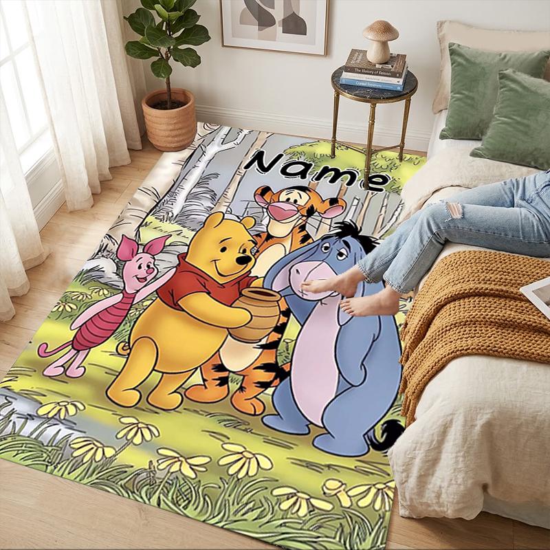 Custom Name Winnie Pooh Party Living Room Non-Slip Area Rug Soft Carpet for Bedroom Kids Playroom Sofa Office Home Decor Doormat