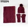 WTEMPO 3 Pieces Fashion Chic Solid Color Knitted Set Warm Ear Protection Beanie Hat Windproof Neck Warmer Scarf Full Finger Gloves Warm Accessories