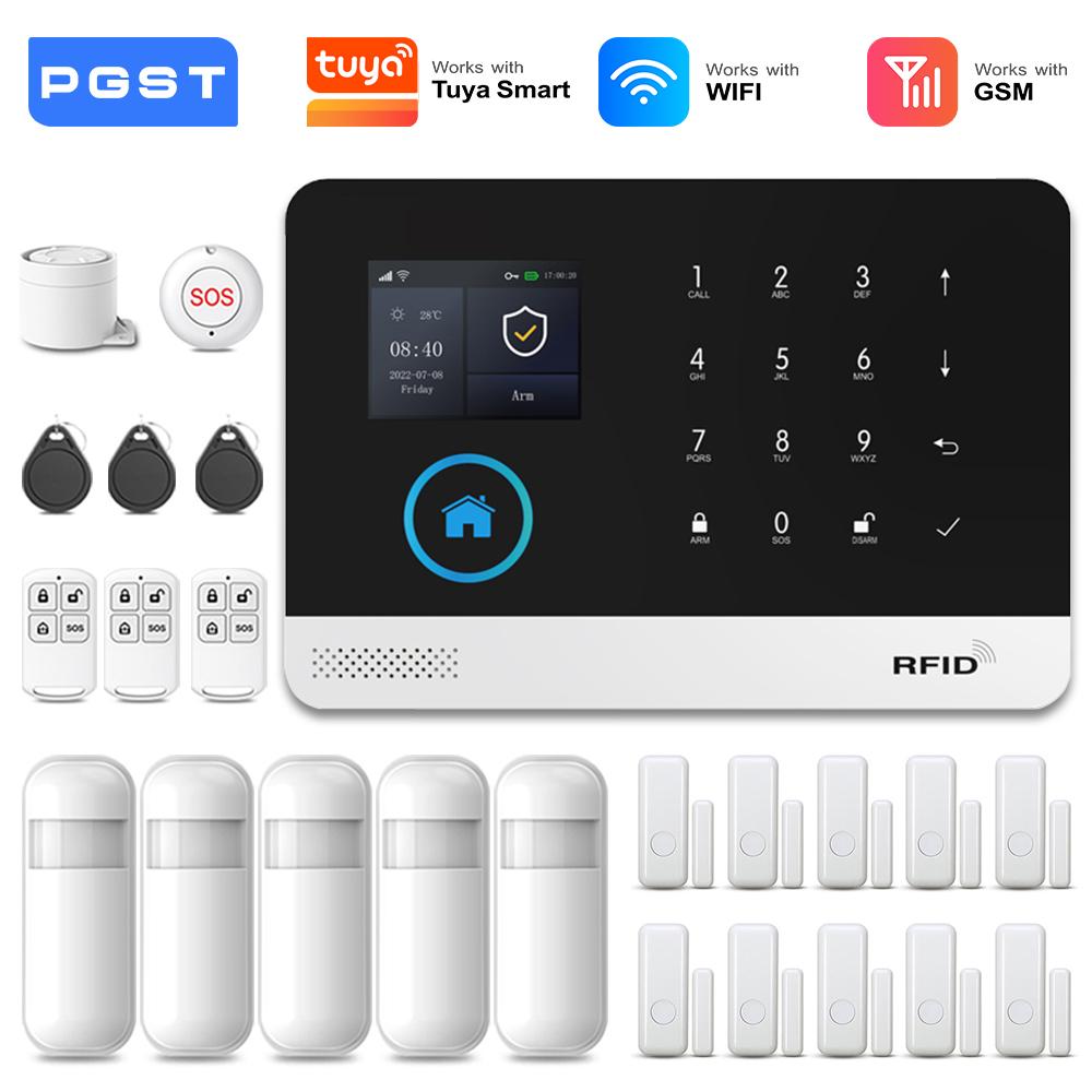 PGST 4G 2G WiFi GSM Беспроводная система сигнализации Защита безопасности дома Комплект системы сигнализации PIR-датчик Работает с Tuya Smart Life Alexa