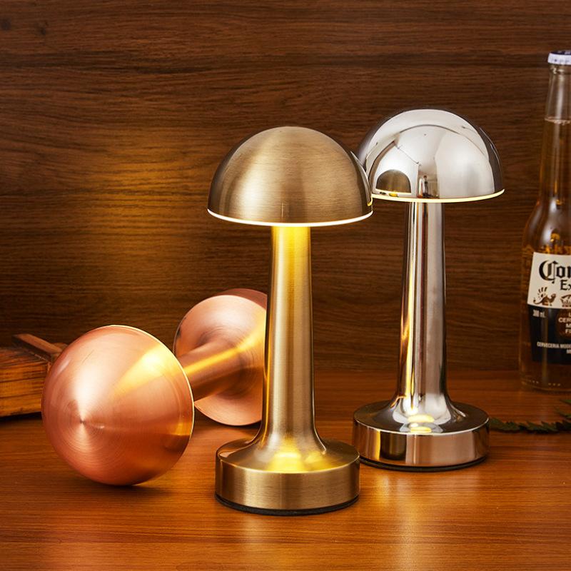 Сенсорный маленький ночник, перезаряжаемый металлический светящийся гриб, прикроватная настольная лампа, кофейный ресторан, бар, настольная атмосфера