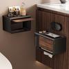 Non perforated walnut wood texture toilet tissue box storage rack, waterproof toilet wall mounted with lid tissue box bathroom