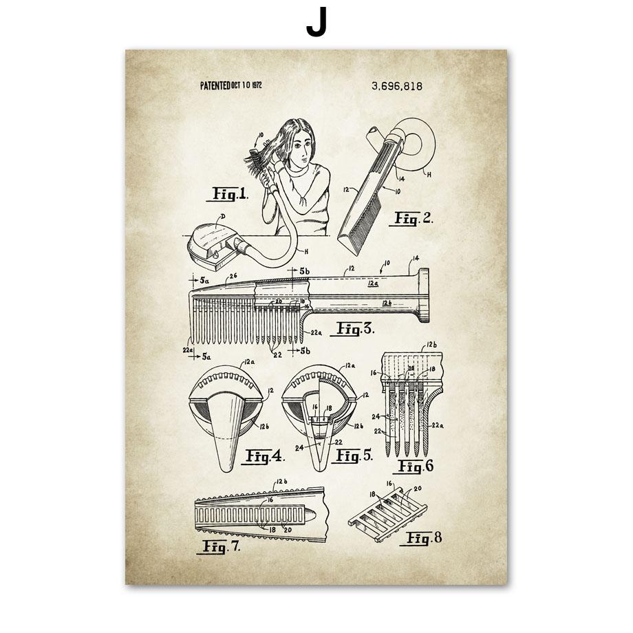 Парикмахерская патентный рисунок Парикмахерская Парикмахерская скандинавский постер настенный художественный принт холст живопись Декор фотографии для гостиной