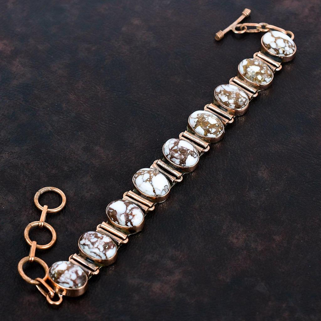 Браслет из магнезита дикого коня, медный браслет, украшения из натуральных камней, браслет с регулируемой цепочкой, медные украшения, браслет ручной работы для подарков