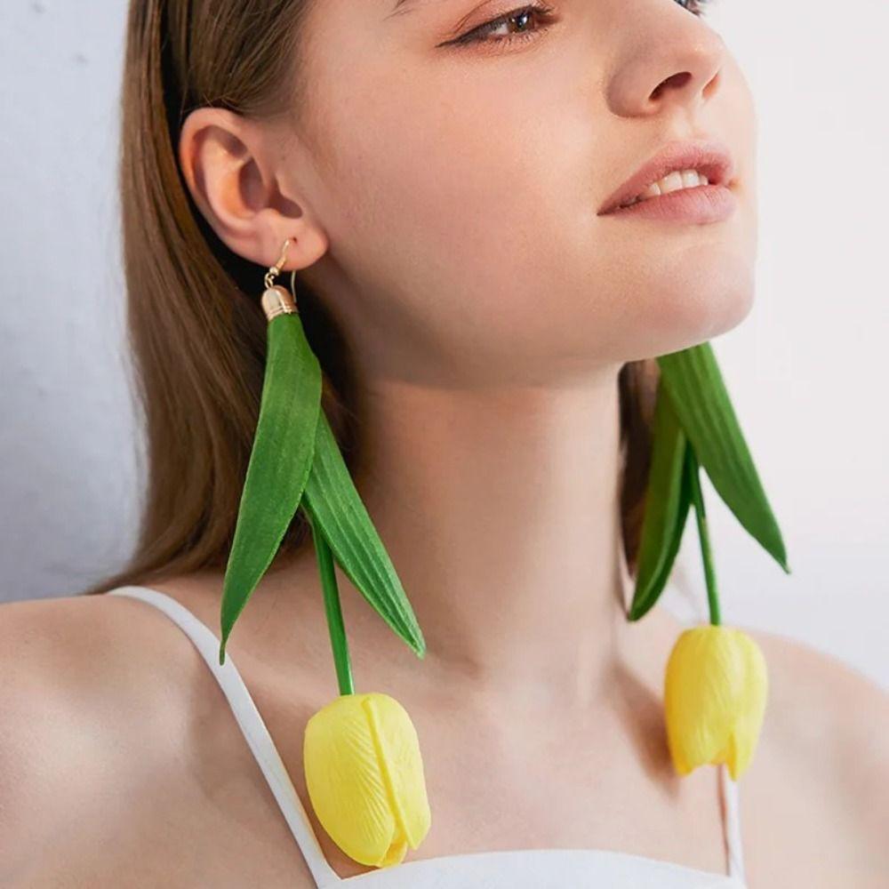 Multicolor Drop Earrings Simulation Flower Tulip Flowers Earring Fashion Long Earrings Ladies