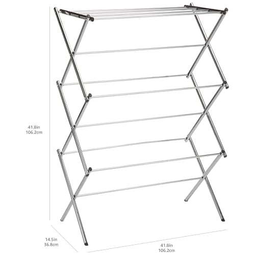 Basic Folding Clothes Drying Rack, Chrome Alloy Steel, 36.8 x 74.9 x 106.1cm (L x W x H)
