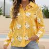 Women Cotton Linen Shirt Turn Down Collar Single Breasted Blouse White Yellow Blue Tops Long Sleeve Floral Printed Shirts