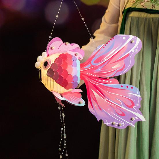 1 комплект бумажный фонарь с золотой рыбкой с полюсом на батарейках DIY ручной работы китайский Новый год Фестиваль середины осени рыбный ночник материал сумка подарок детям