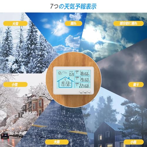 Timloon Цифровой термометр и гигрометр, Беспроводной термометр и гигрометр для помещений/улицы, 3 датчика, Прогноз погоды/Отображение барометрического давления/La