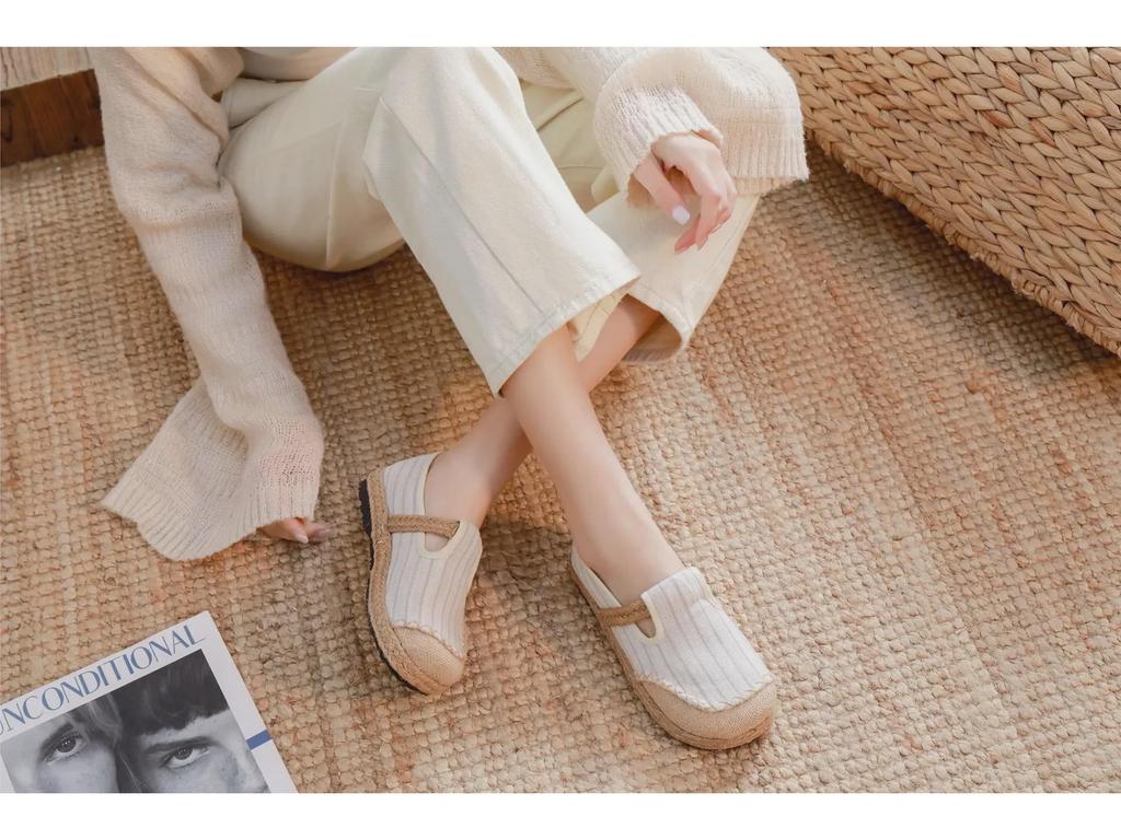 Женские льняные туфли DX19 Mori Girl из дышащей ткани в полоску, подходящего цвета, весна 2021 г.