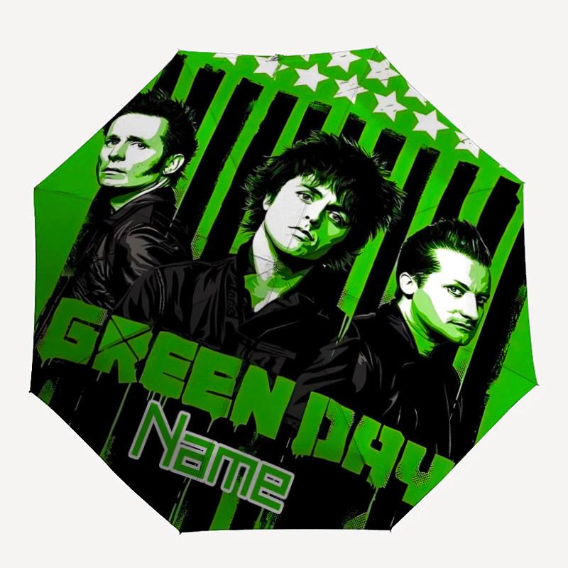 1PC Green Day - Custom Name Automatic Folding Umbrella - Compact 8-Rib Design, Durable Plastic & Iron, Daily Use S0106049