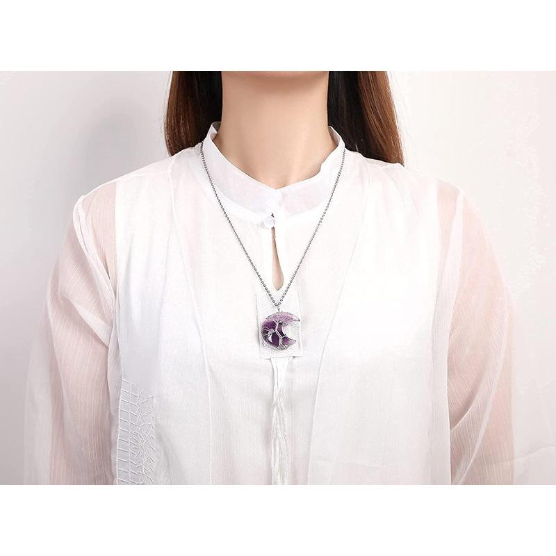 Натуральный аметист Луна Дерево жизни кулон ожерелье ручной работы сделай сам хрустальное дерево удачи ювелирные изделия