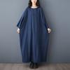 Dimanaf 2025 Women Plus Size Dress Solid Fashion Casual Denim Basic Long Dress Cotton Vintage Loose Blue Clothing
