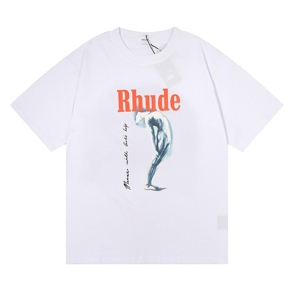 Cross-border European and American trendy brand RHUDE art abstract design printed short-sleeved t-shirt for men and women couples high street loose