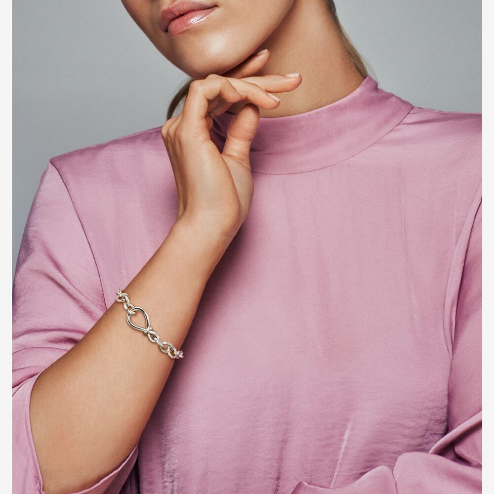 Серебряный цвет массивный браслет-цепочка с узлом бесконечности завязанный бантом застежка браслет-цепочка бесконечной любви ювелирные изделия