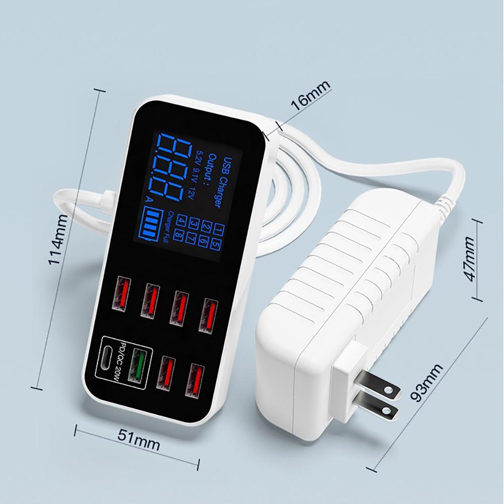 40W Multi 8 Port Type C USB Fast Charger Quick Charge QC 3.0 PD Charging Station