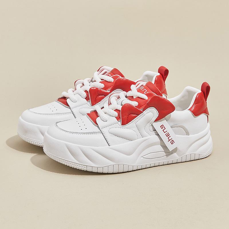 New Small Size Dad and Daughter, Spring Casual Shoes Leather Little White Shoes Women's Platform Sports Student Board Shoes