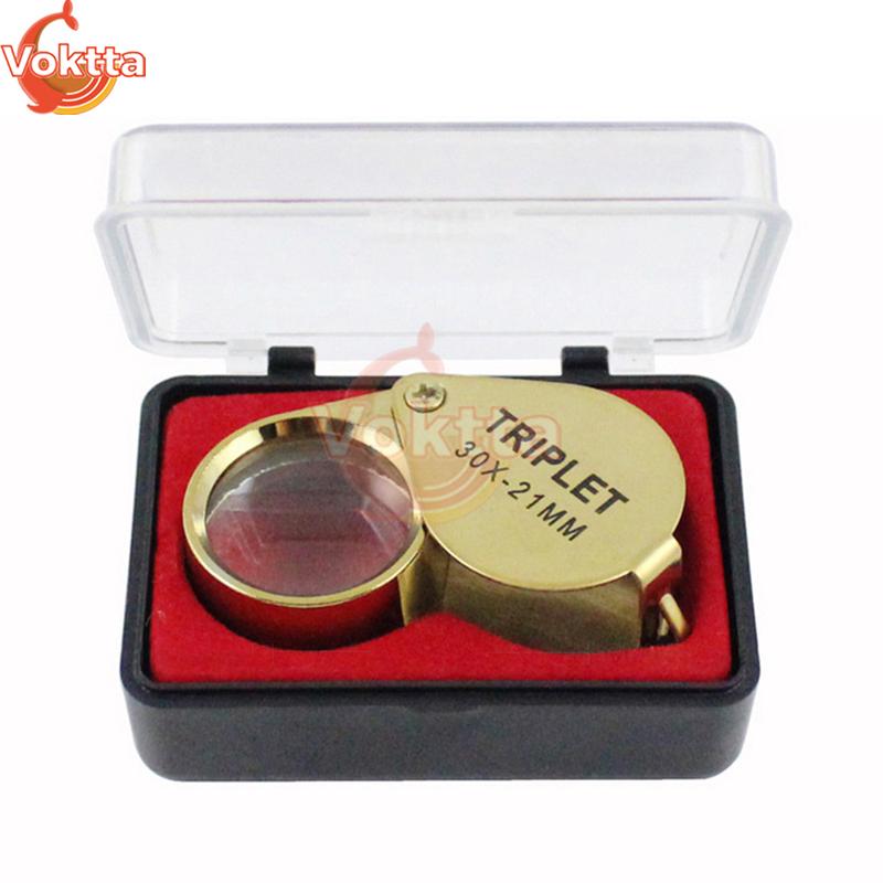 30X 20X 10X Pocket Loupe Magnifier Metal Jewelry Magnifying Glass Foldable Lens Triplet Glass Diamond Jewelers Eye Glass Tools