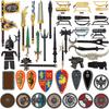 MOC Medieval Building Blocks Character Knight Warrior Accessory Set Helmet Shoulder Armor Shield Bow Arrow Brick Gift Toy X022