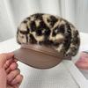 Mohair Leopard Print Splicing Leather Brim Octagonal Hat Children Autumn and Winter Warm Face Ducktongue Newsboy Painter Hat
