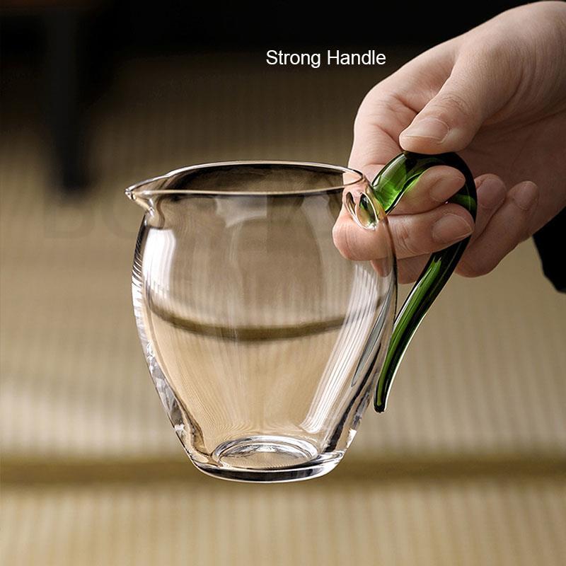 BORREY 300ML Glass Teapot Fair Cup Cha Hai Heat-resisting Glass Teacup Mug With Handle Gongdao Cup Tea Ceremony Cup Puer Kettle